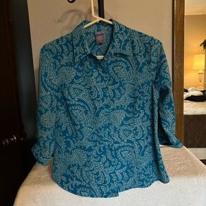 Gorgeous Teal Paisley Button-Down Blouse - SP